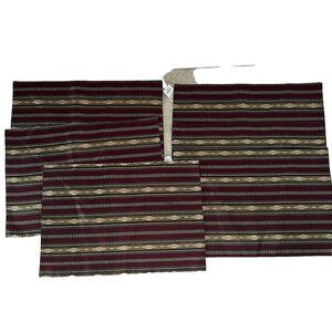 Pier 1 Imports Placemats Set of 6 Striped Red Green Gold Never Used Dining